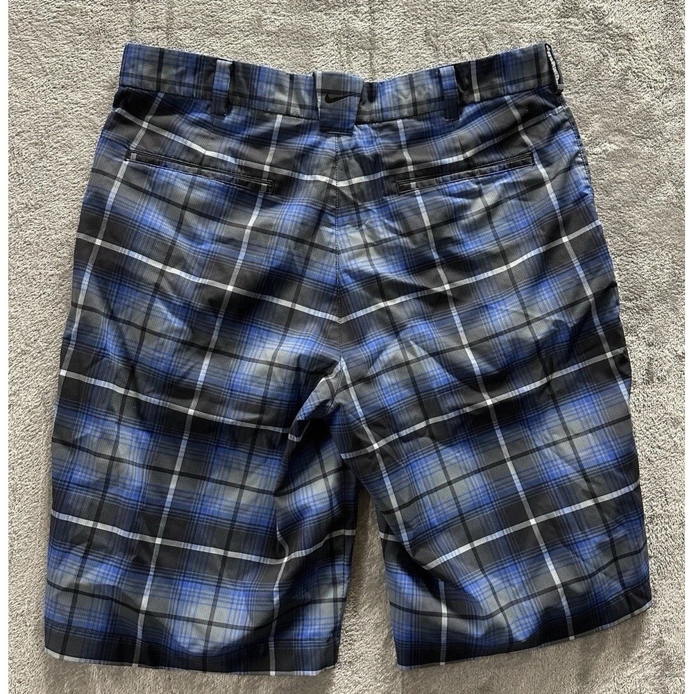 Nike Shorts Mens 32 Blue Plaid Golf 11" Inseam Stretch Dri Fit Chino